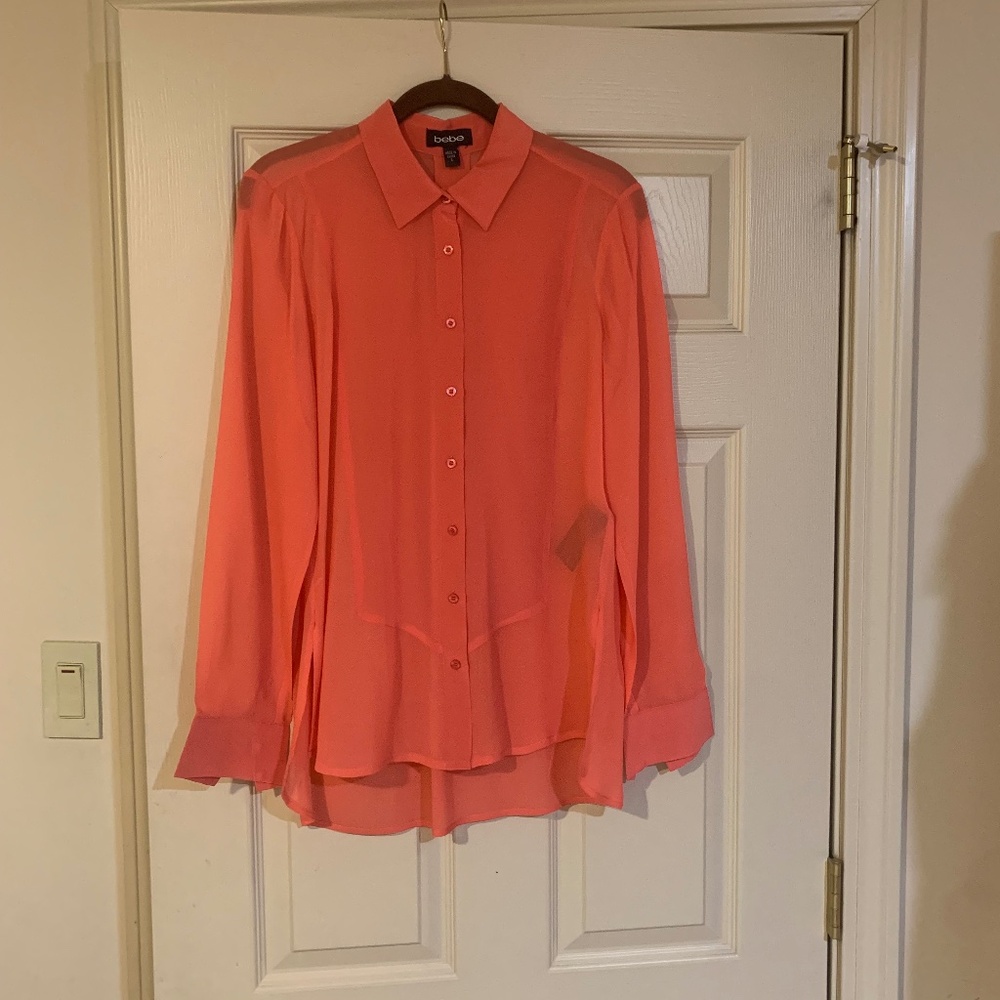 Bebe Coral Sheer Silk Blouse sz S